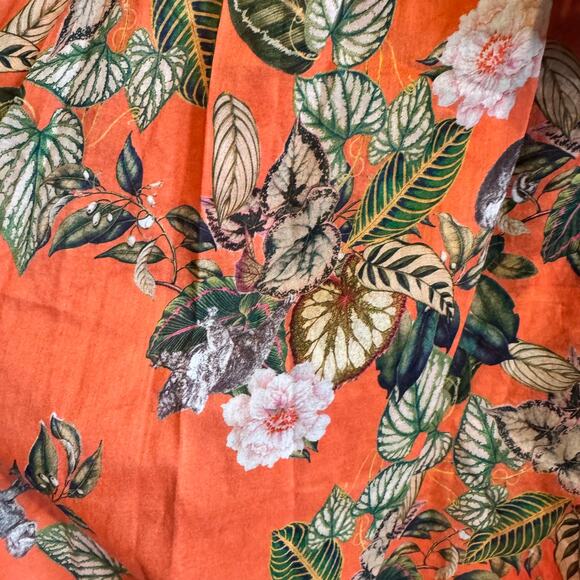 Johnny Was Workshop Top Orange Keyhole Neck Tasseled Floral Long Sleeve Sz S - Picture 3 of 5